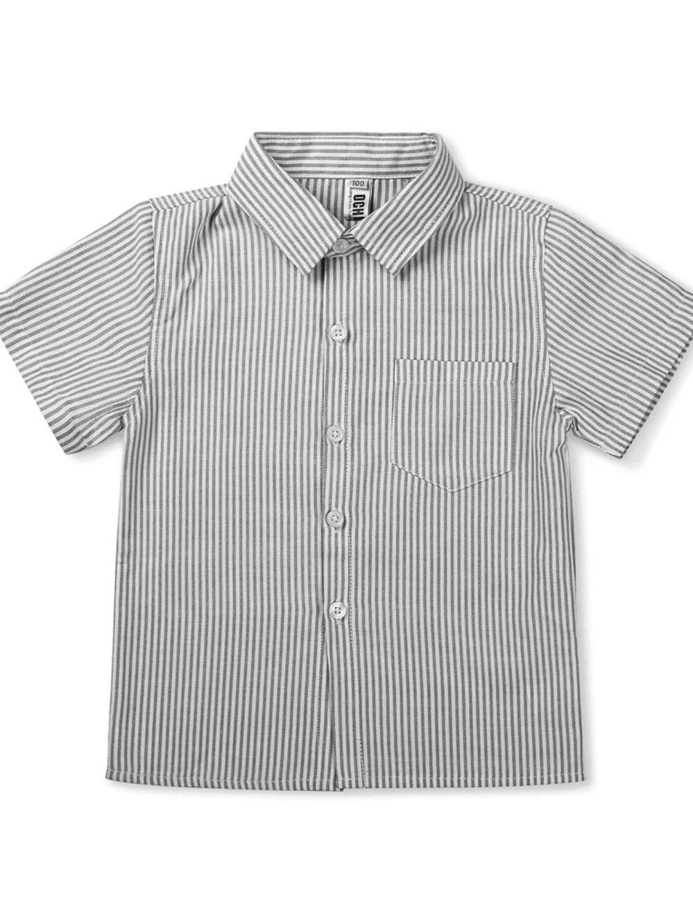 Ochenta Kids' Short-Sleeve Button-Down Shirt in White and Navy Stripe - Picture 5 of 5